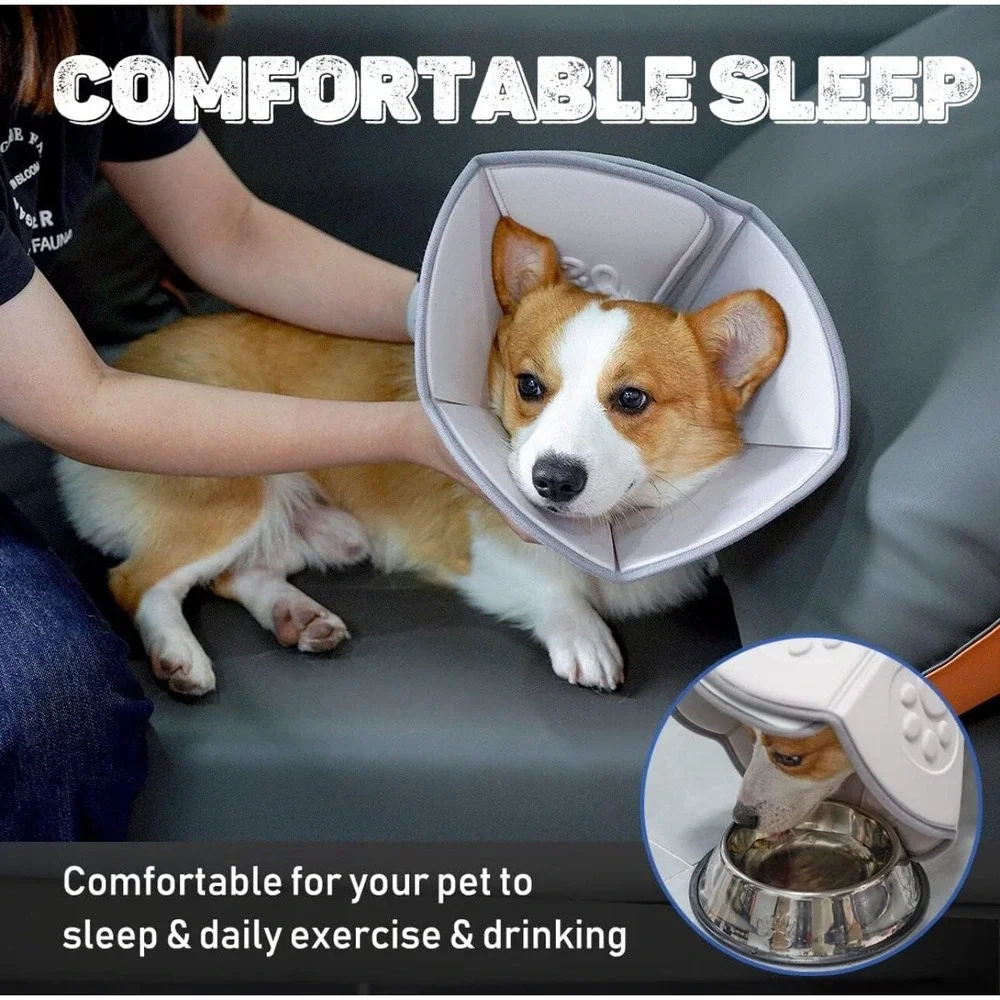 Adjustable Soft Dog Cone -‎ Gray - medium - recovery, Anti-lick